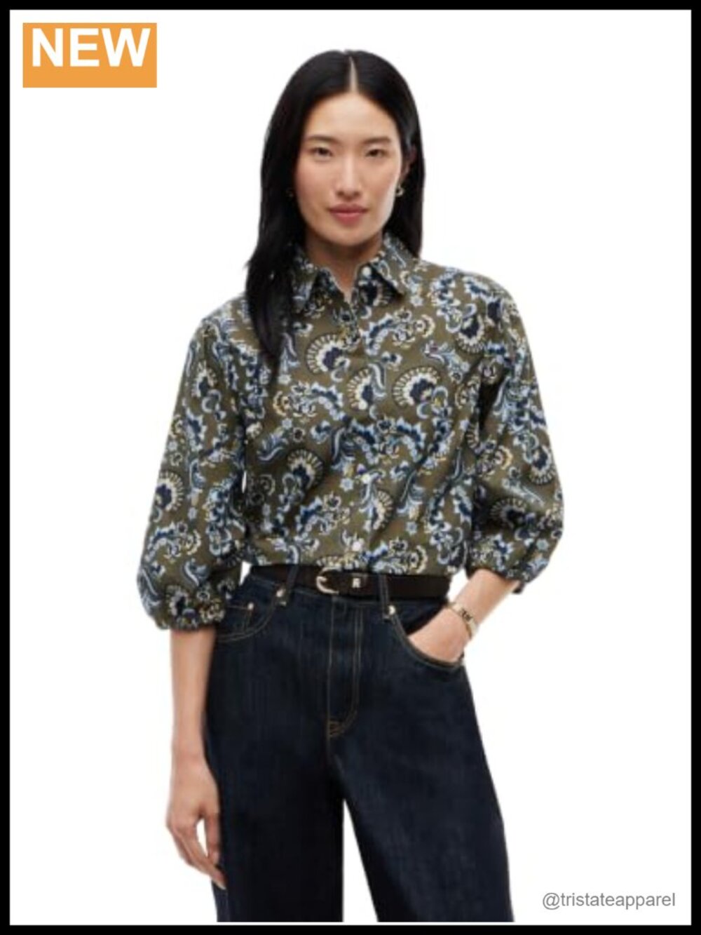 Women's 100% Cotton Poplin Puff Sleeve Button Down Shirt Regular Fit